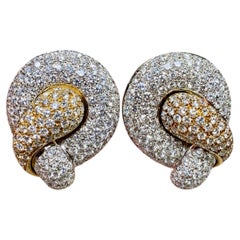 Estate 18K Two Tone Italian Made Pavé Diamond Knot Cocktail Earrings 9.75ctw