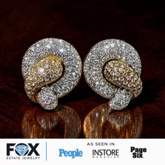 Estate 18K Two Tone Italian Made Pavé Diamond Knot Cocktail Earrings 9.75ctw