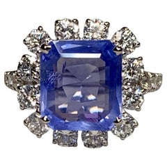 Bague en saphir bleu « Corflower » taille « Square Step Cut » sans traitement thermique, sertie d'un diamant, certifiée GIA