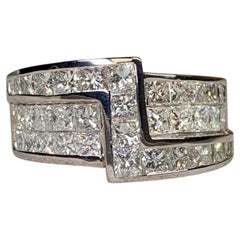 Contemporary 18K Geometric Invisible Set Princess Cut Diamond Cocktail Ring