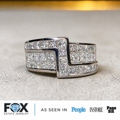 Contemporary 18K Geometric Invisible Set Princess Cut Diamond Cocktail Ring