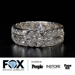 Antique Art Deco Platium Diamond Wide Floral Band Ring 6.50mm Sz 7.25