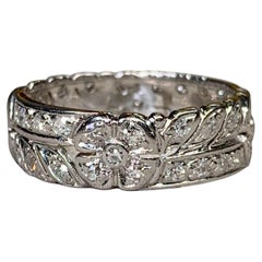 Antique Art Deco Platium Diamond Wide Floral Band Ring 6.50mm Sz 7.25