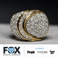 Estate 18K Pavé Round Baguette Diamond Channel Set Large Dome Cocktail Ring