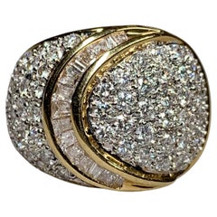 Estate 18K Pavé Round Baguette Diamond Channel Set Large Dome Cocktail Ring