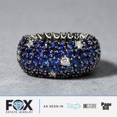 Contemporary 18K White Gold Sapphire & Diamond Flexible Wide Band Ring 7.78ctw