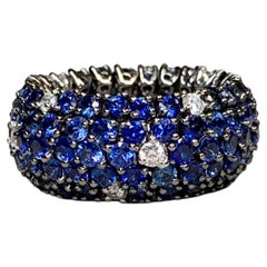 Contemporary 18K White Gold Sapphire & Diamond Flexible Wide Band Ring 7.78ctw