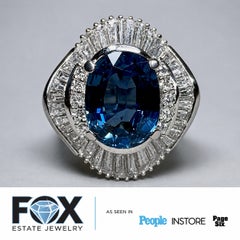 Estate Platinum Oval Sapphire Baguette & Round Diamond Cocktail Ring 7.63ctw