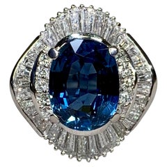 Estate Platinum Oval Sapphire Baguette & Round Diamond Cocktail Ring 7.63ctw