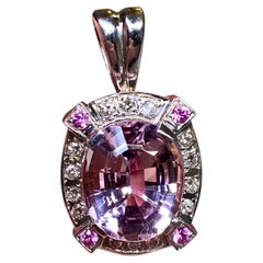 Estate 14K White Gold Large Oval Kunzite & Diamond Pendant 15.70ctw