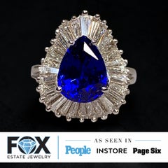18K Royal Blue Ceylon Sapphire Baguette Diamond Ballerina Cocktail Ring GIA