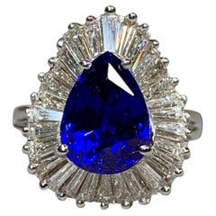 18K Royal Blue Ceylon Sapphire Baguette Diamond Ballerina Cocktail Ring GIA