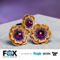 Italian Designer 18K Amethyst Pink Sapphire Huggie Earrings & Ring Set By SIDRA
