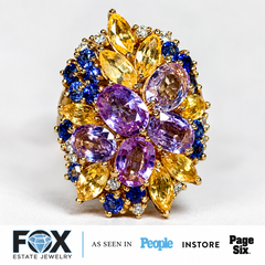 Estate 18K Multicolored Fancy Shape Sapphire Diamond Large Cocktail Ring 7.30ct