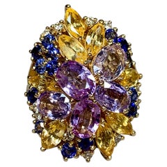 Estate 18K Multicolored Fancy Shape Sapphire Diamond Large Cocktail Ring 7.30ct