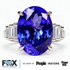 Estate Platinum Oval Tanzanite Graduating Baguette Diamond Cocktail Ring