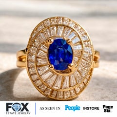 Vintage 18K Tapered Baguette Diamond & Royal Blue Sapphire Spiral Cocktail Ring