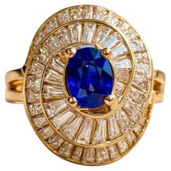 Vintage 18K Tapered Baguette Diamond & Royal Blue Sapphire Spiral Cocktail Ring