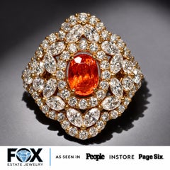 Estate 18K Mandarin Garnet Marquise Round Diamond Navette Floral Cocktail Ring