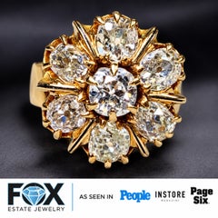 Antiker viktorianischer Ring aus 14-karätigem Gelbgold mit „Old Mine“-Diamanten im Cluster-Design, 4,20 Karat Gesamtgewicht