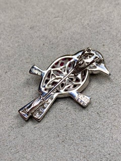 Estate 18K White Gold Invisible-Set Ruby & Diamond Bird Pin Pendant 3.76ctw