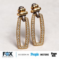 Estate LAGOS 18K Gold & Sterling Silver Diamond Geometric Drop Earrings 2ctw