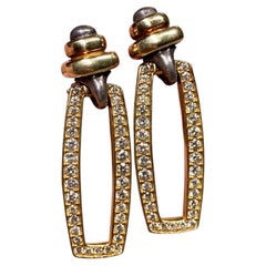Estate LAGOS 18K Gold & Sterling Silver Diamond Geometric Drop Earrings 2ctw