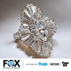 Vintage 1960s Platinum Marquise Diamond Ballerina Cocktail Ring 5.74ctw GIA