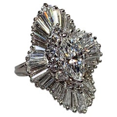 Vintage 1960s Platinum Marquise Diamond Ballerina Cocktail Ring 5.74ctw GIA
