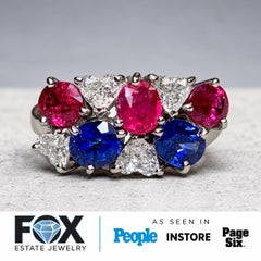 Vintage Platinum Bright Sapphire & Ruby Heart Shape Diamond Band Ring 3.50ctw