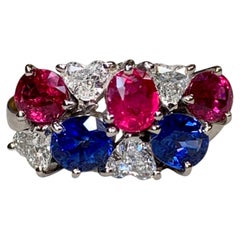 Vintage Platinum Bright Sapphire & Ruby Heart Shape Diamond Band Ring 3.50ctw