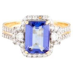 Bague cocktail en or 14 carats avec tanzanite 1,77 carat, diamants 0,37 carat 