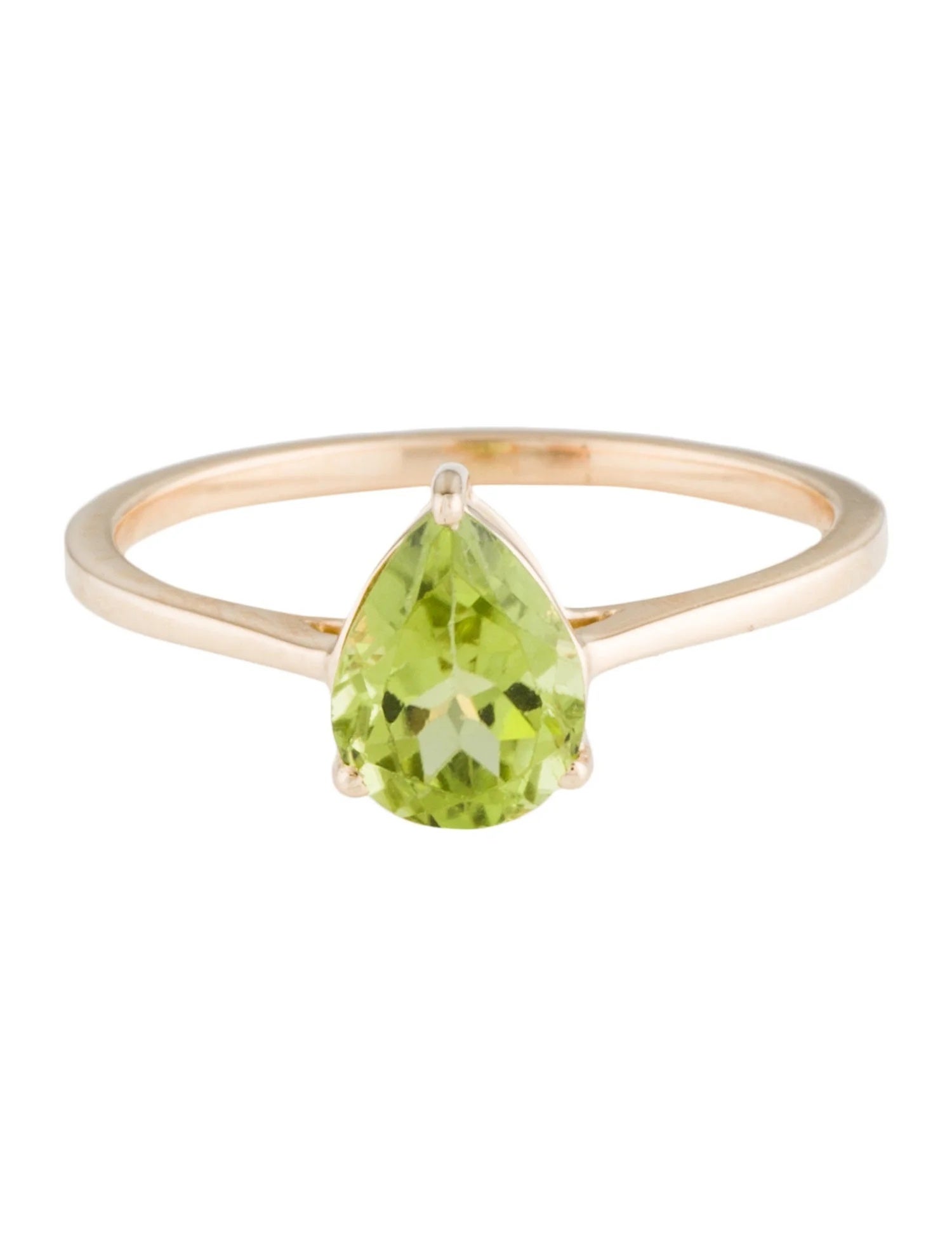 14K Yellow Gold Peridot Cocktail Ring - Pear Modified Brilliant Design For Sale