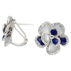 18K White Gold Lapis Lazuli Mother-of-Pearl Diamond Earrings