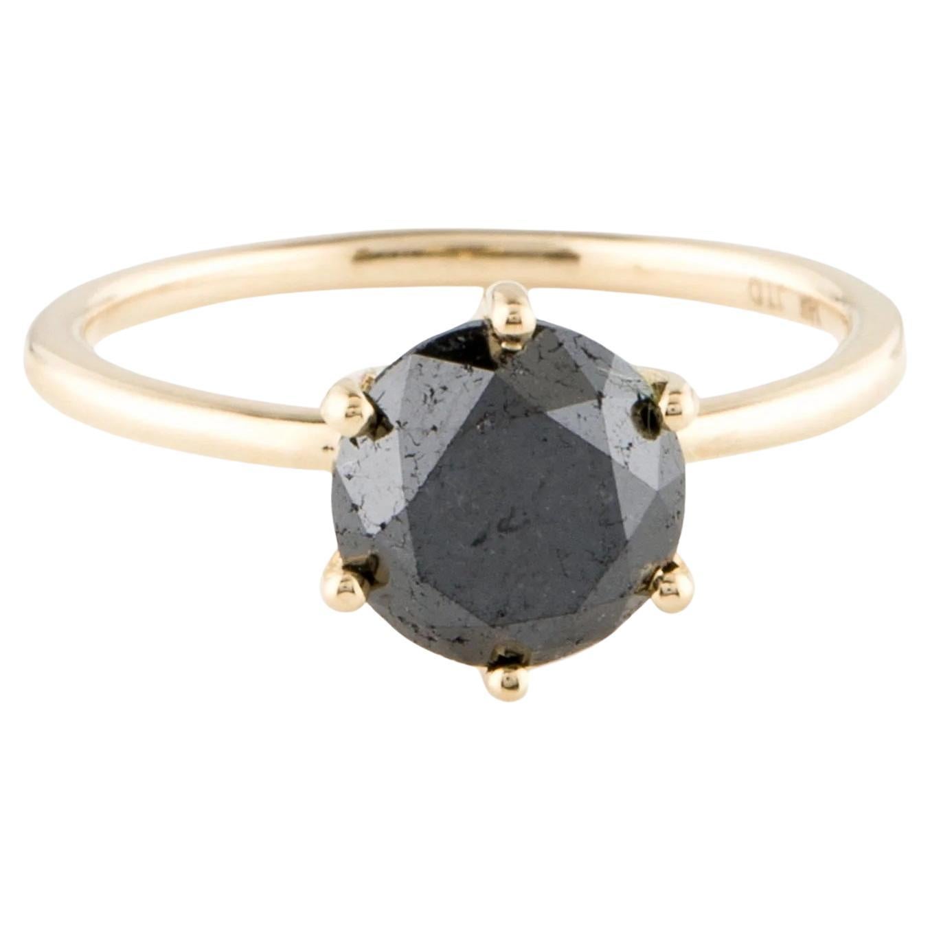 14K Gelbgold 2,80 Karat Schwarzer Diamant Solitär Cocktail-Ring, Größe 7