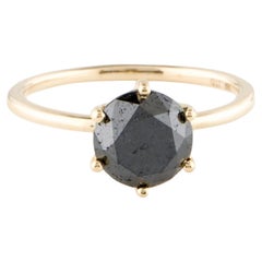 14K Yellow Gold 2.80ct Black Diamond Solitaire Cocktail Ring, Size 7 