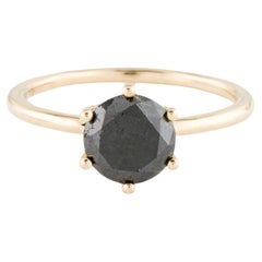 14K Yellow Gold 1.19ct Black Diamond Solitaire Cocktail Ring, Size 7