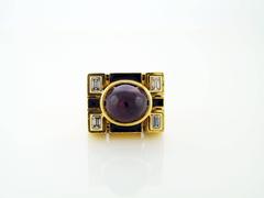David Webb Enamel Cabochon Ruby Diamond Gold Ring