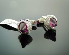 Unique Ambrosi Diamond and Rubelite Tourmaline 18 Karat White Gold Cufflinks