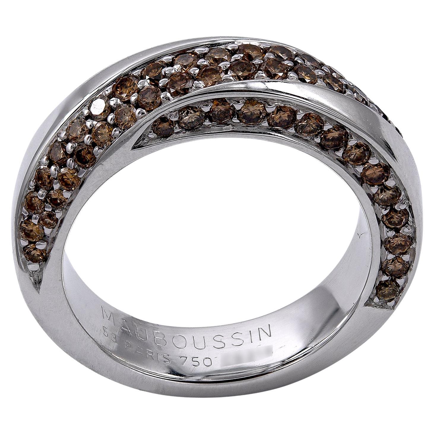 Fede nuziale in oro bianco 18 carati con diamante Mauboussin