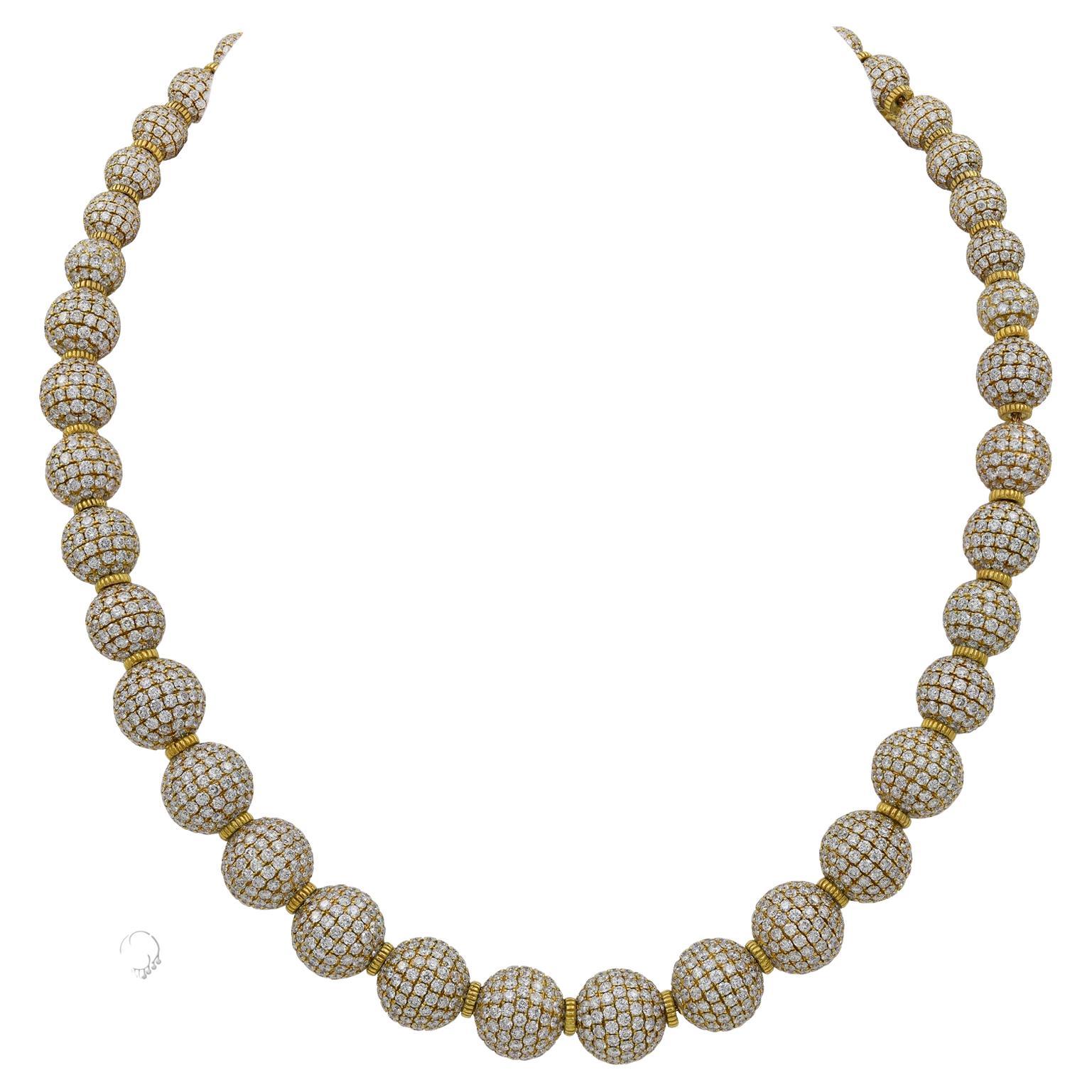 Judith Ripka Pave Diamond Gold Ball Necklace For Sale
