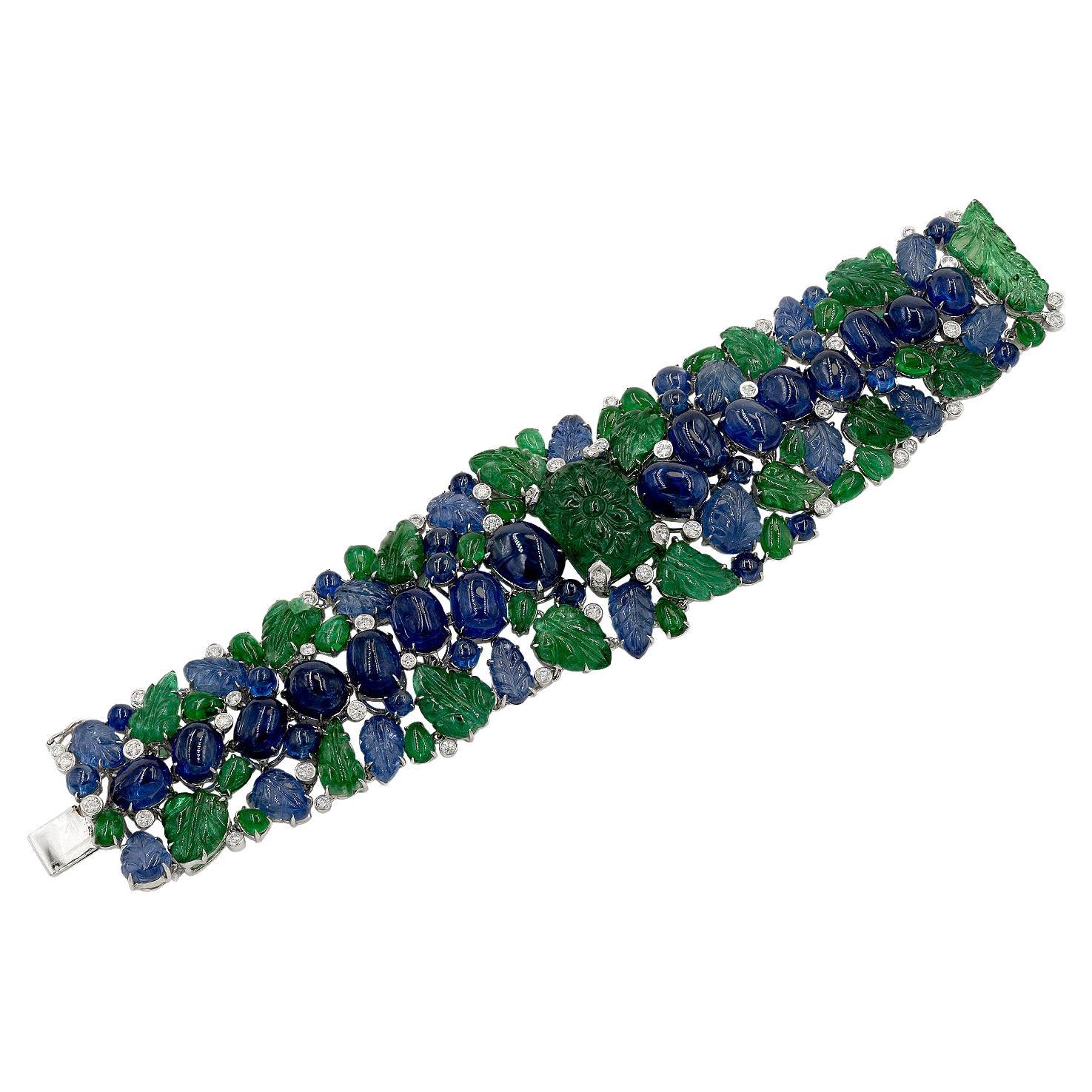 GRS Certified Emerald Sapphire Diamond Tutti-Frutti Bracelet For Sale