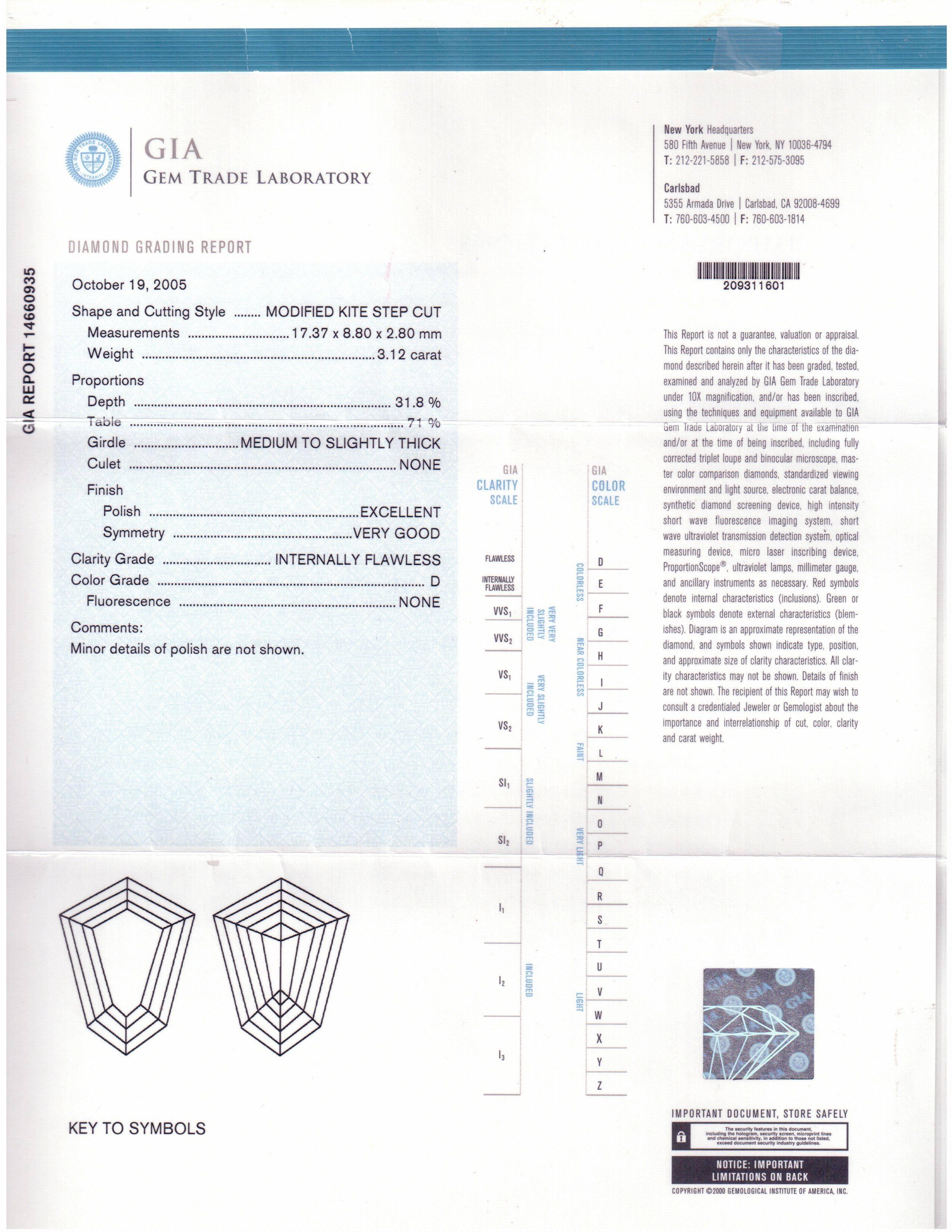 Spectra Fine Jewelry Bague en diamant en forme de cerf-volant de 3,12 carats D IF certifié par le GIA Neuf - En vente à New York, NY