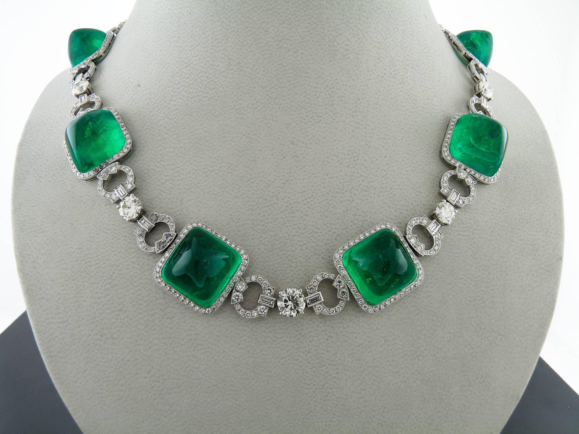 Modern Colombian Emerald and Diamond Platinum Rose Gold Necklace