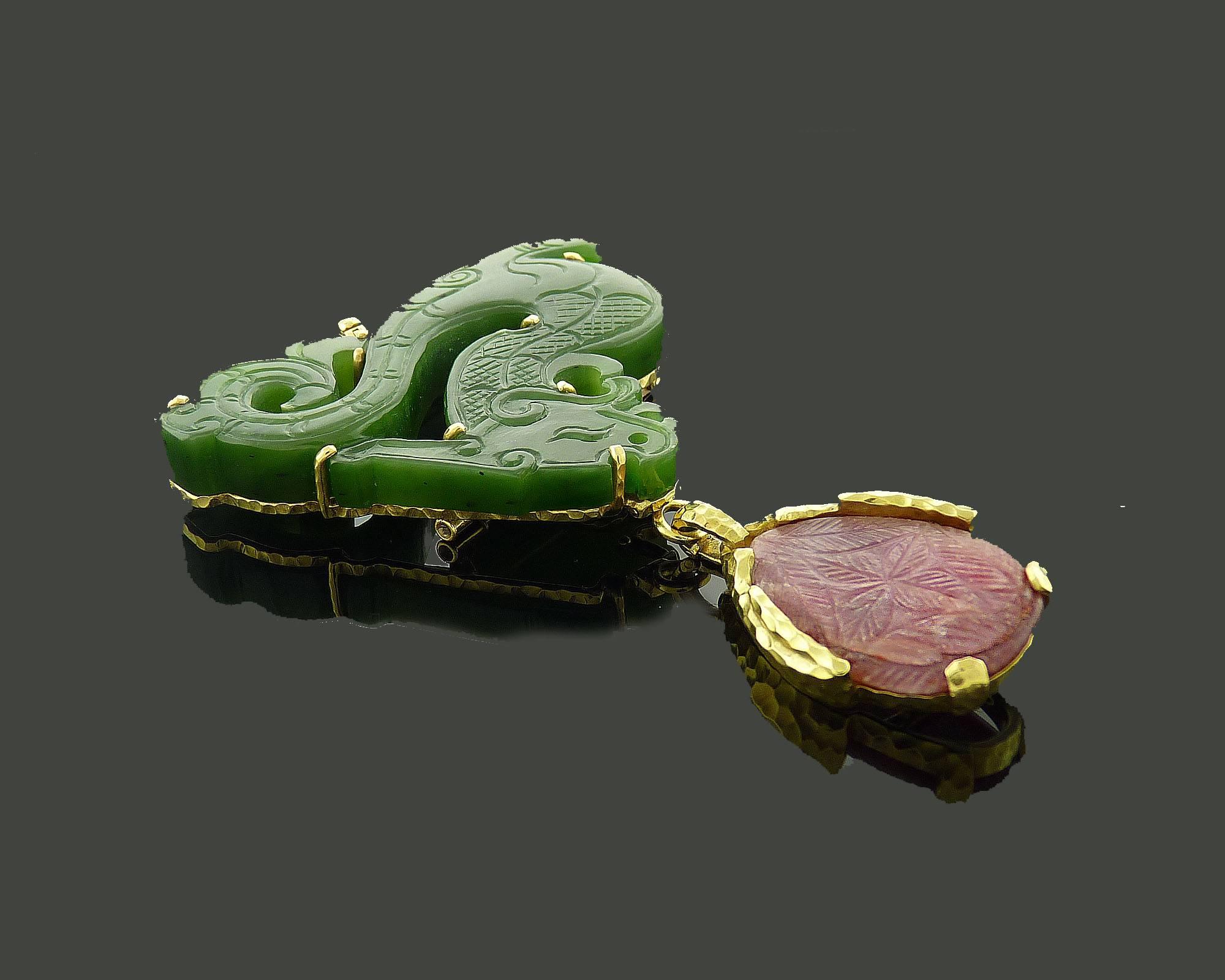 David Webb Jadeite Ruby Gold Necklace Brooch Combination 1