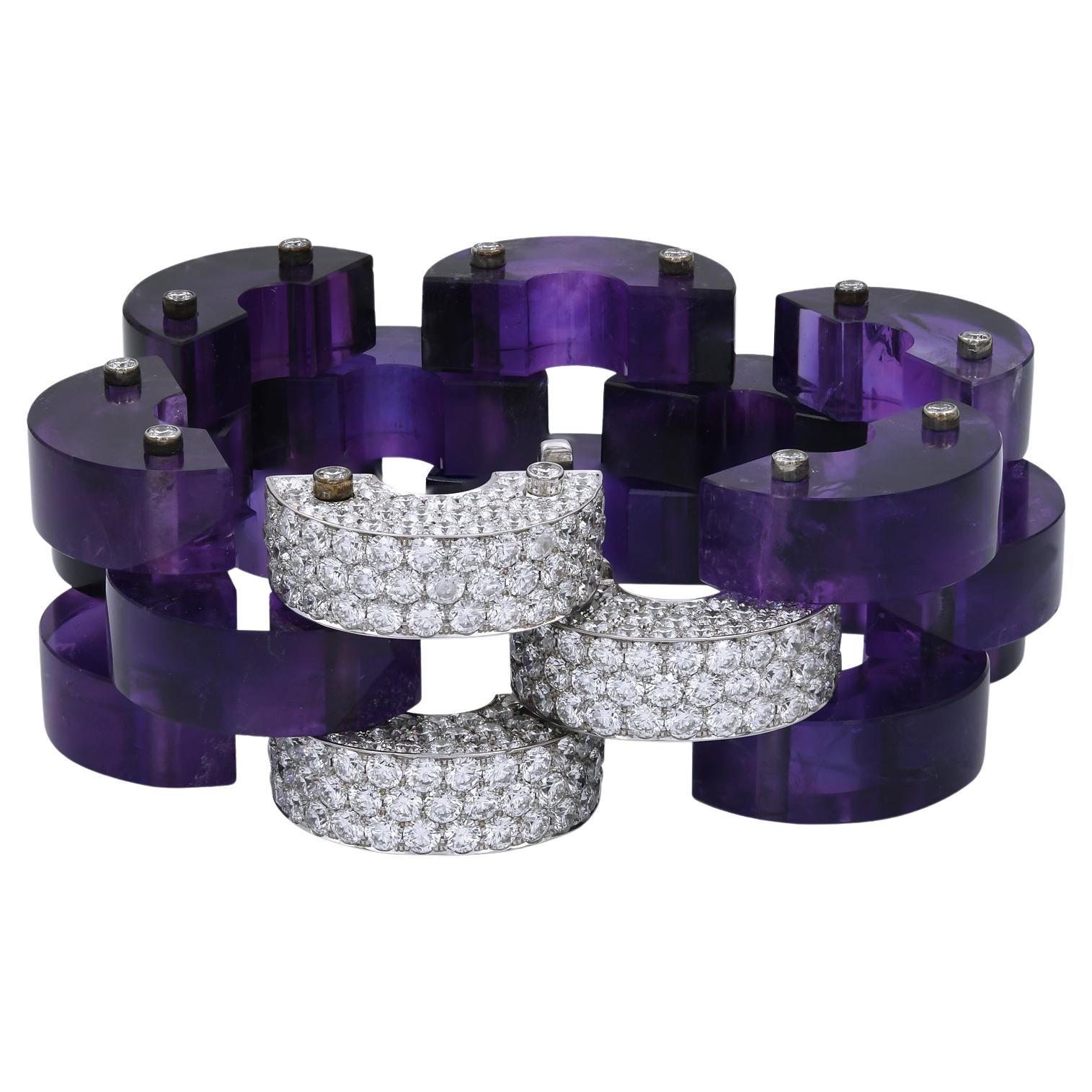 Aletto Brothers Amethyst Diamond Link Bracelet  For Sale