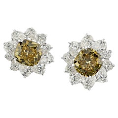 6.56 & 6.34ct Cushion Brown-Yellow Diamond Earrings  Spectra Fine Jewelry