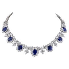 Harry Winston 32.63 cts. Ceylon Sapphire Diamond Platinum Necklace