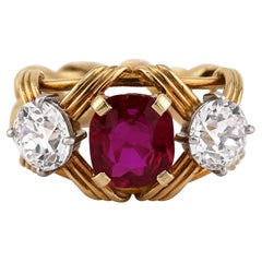 Tiffany & Co. Schlumberger 2.35ct Burma Ruby & Diamond Ring, 18k Yellow Gold