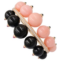 Cartier Pink Opal & Onyx Diamond Bangle in 18K Yellow Gold – Signed Jewelry